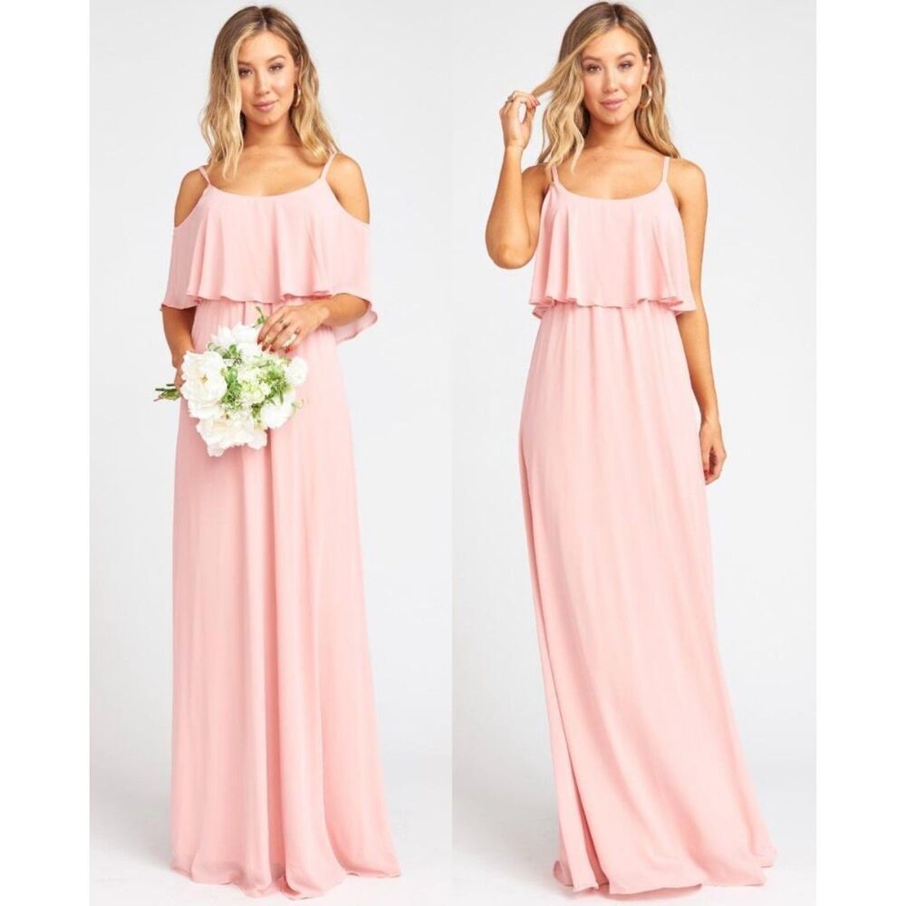 Show Me Your Mumu Caitlin Pink Chiffon Maxi Dress M Ruffle Gown Prom Bridesmaid